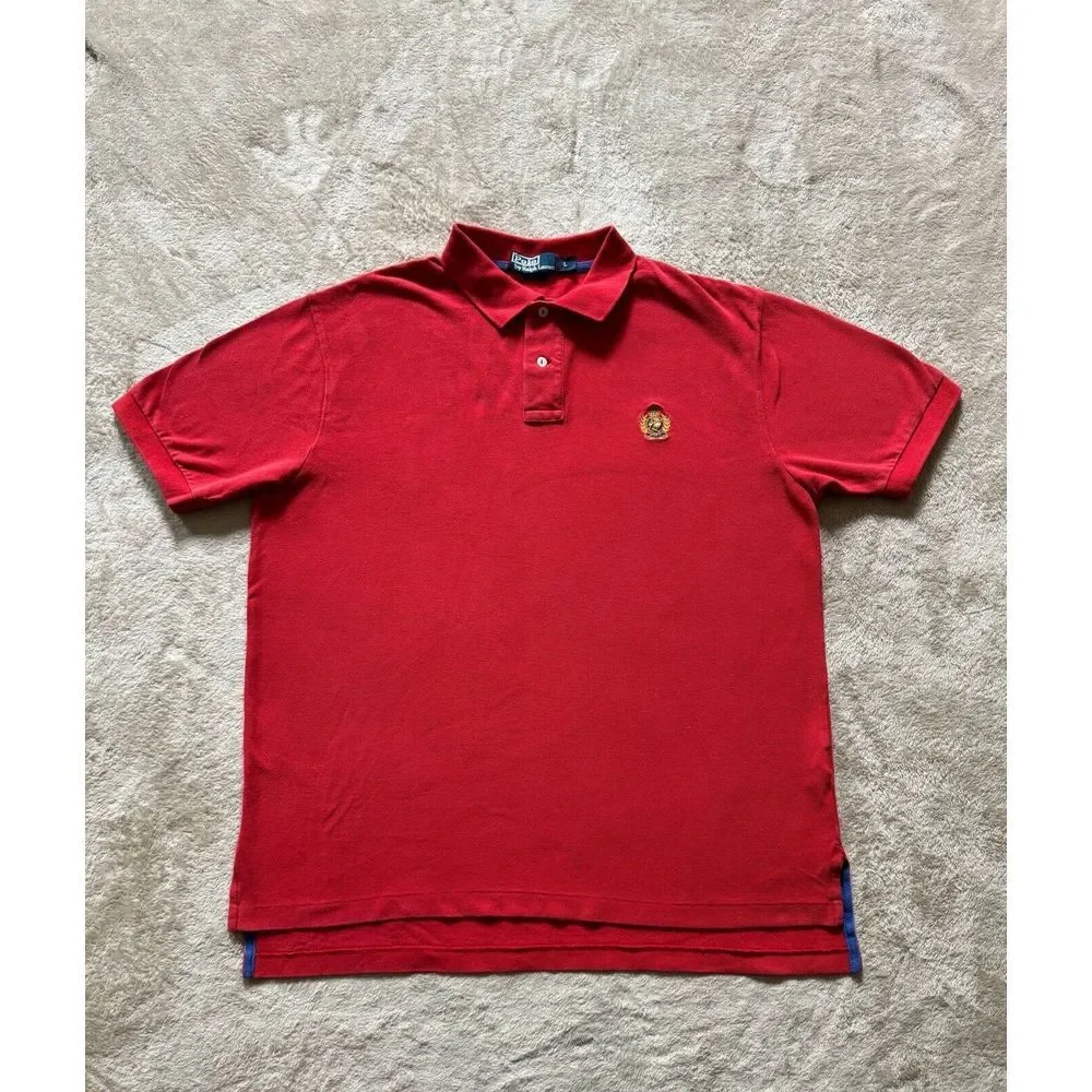 Polo Ralph Lauren Mens Short Sleeve Shirt Red Gold‎ Embroidered Size Large